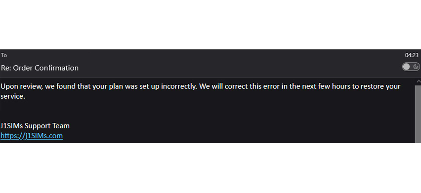 Support email admitting the plan was set up incorrectly